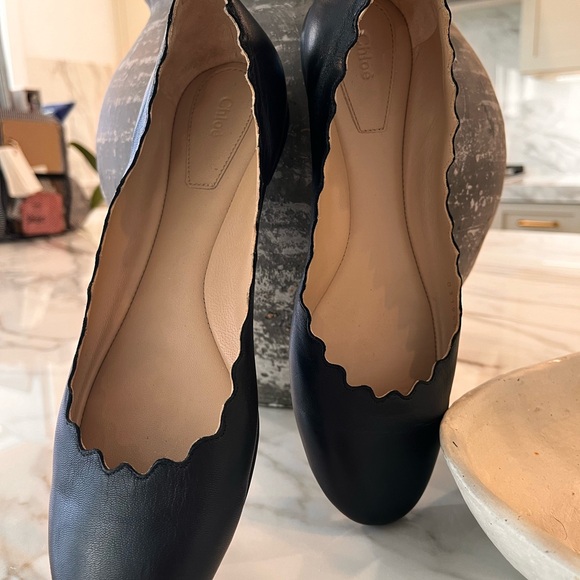 Chloe 🖤 Lauren scalloped black leather ballet flats size 37 worn once 🖤🖤🖤 - Picture 4 of 8